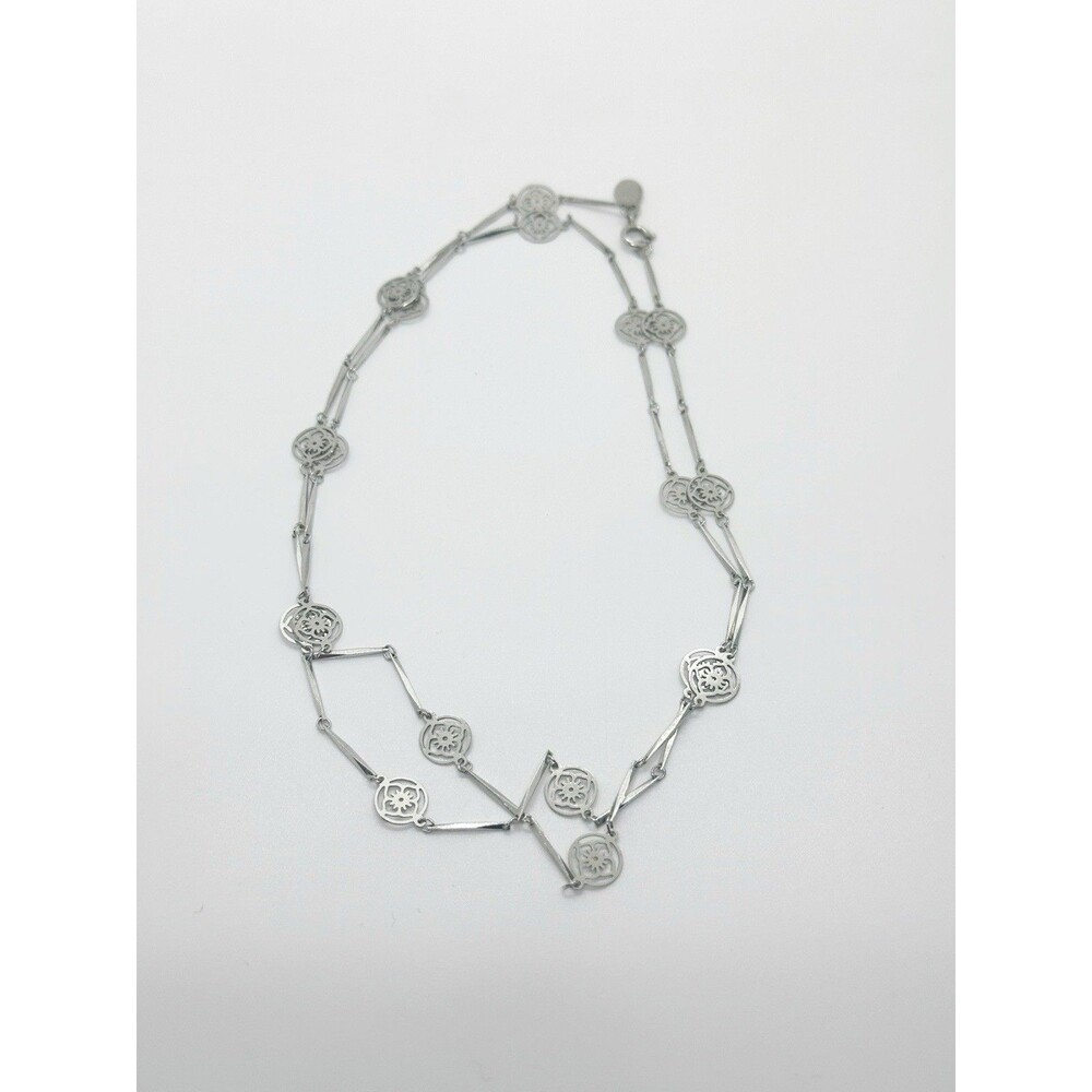 Vintage 1977 Avon Blooming Lotus Flower Openwork Silver Tone Necklace 27” - Picture 5 of 9